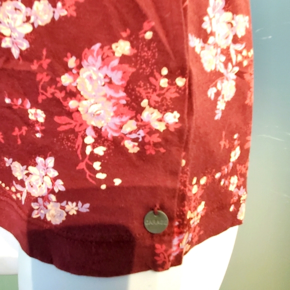 Chic Floral Tank Top, Burgundy w/ White & Pink Flowers, Stretchy, Thin Staps - Picture 6 of 8